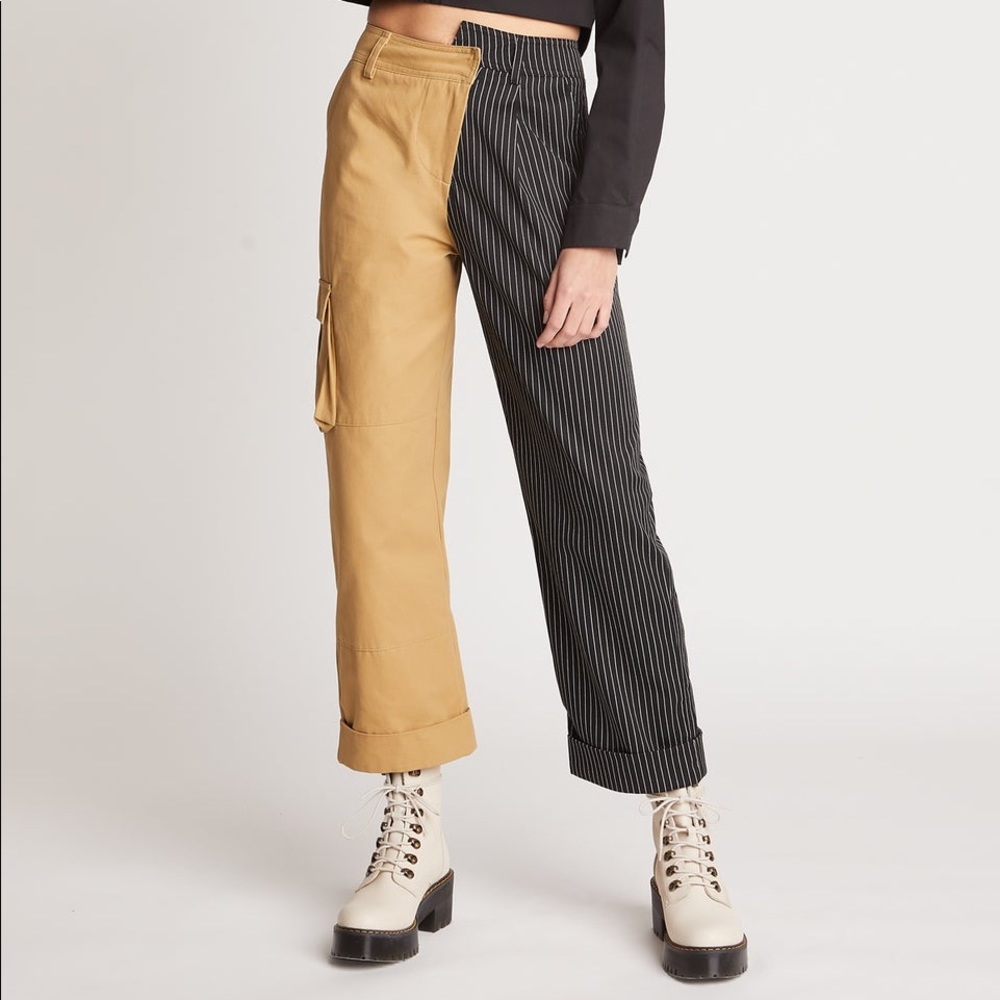 Choosy Day and Night Pants Half Cargo Half Pinstripe
